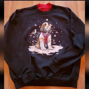 Jerzees Graphic Christmas Sweatshirt Adult XL Puppy Dog Snow Black Vintage 80s